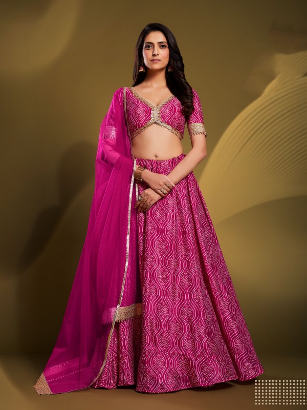Organza Party Wear Lehenga In Pink Color  With Embroidery Work