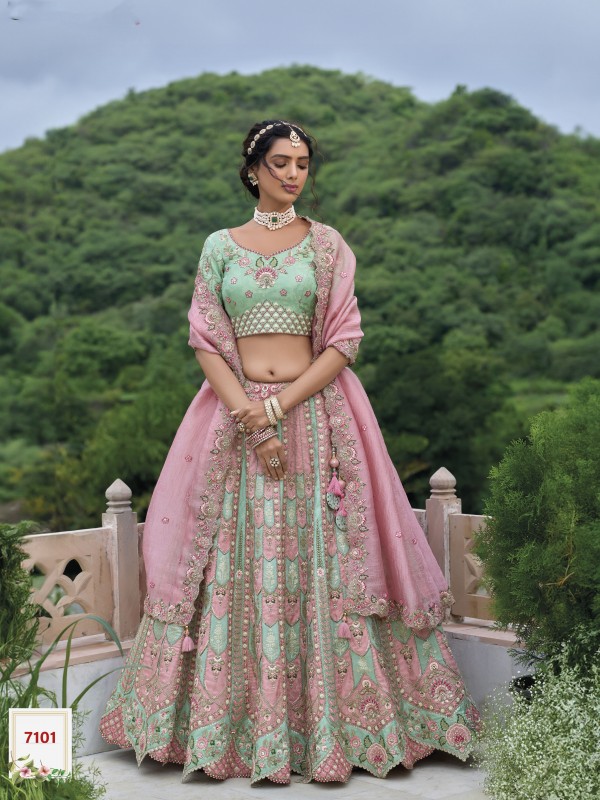Pure Dola Silk Wedding Lehenga in Pink Color With Embroidery work