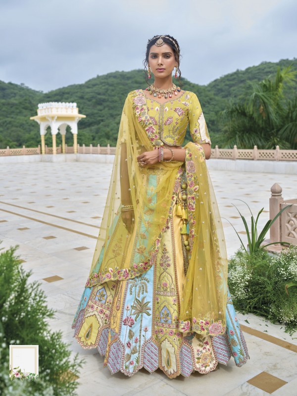 Pure Dola Silk Wedding Lehenga in Multi Color With Embroidery work