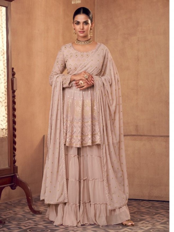 Pure Georgette Party Wear Sarara in Pink Color with  Embroidery Work