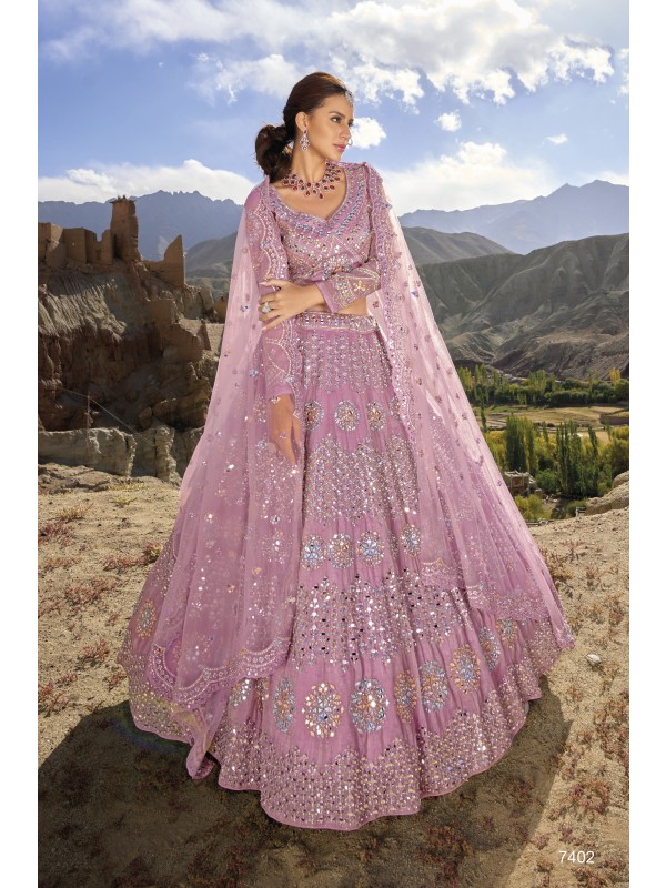 Pure Organza Wedding Wear Lehenga In Purple Color  With Embroidery Work