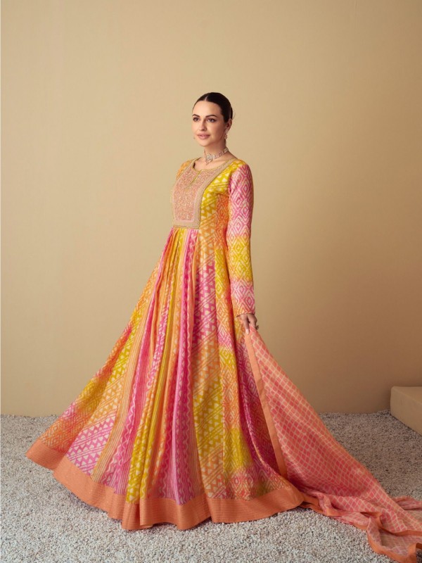 Muslin Silk Wear Gown Multi Color with Embroidery Work