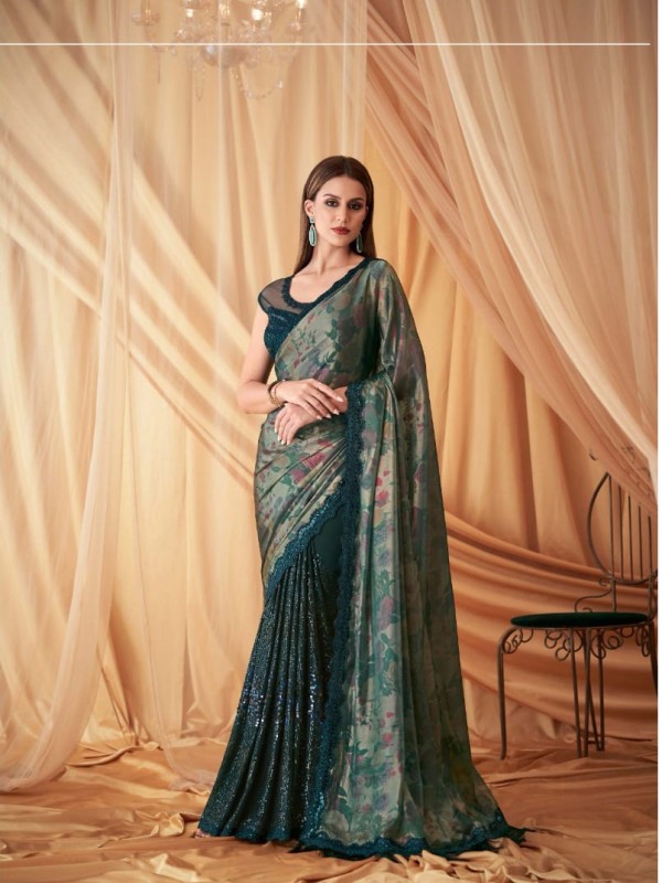 Fancy Silk Party wear Saree Teal  Blue Color With Embroidery Work