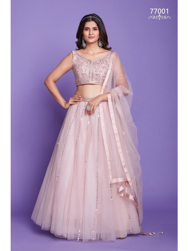  Silk  Party  Wear Lehenga In Peach Color With Embroidery Work 
