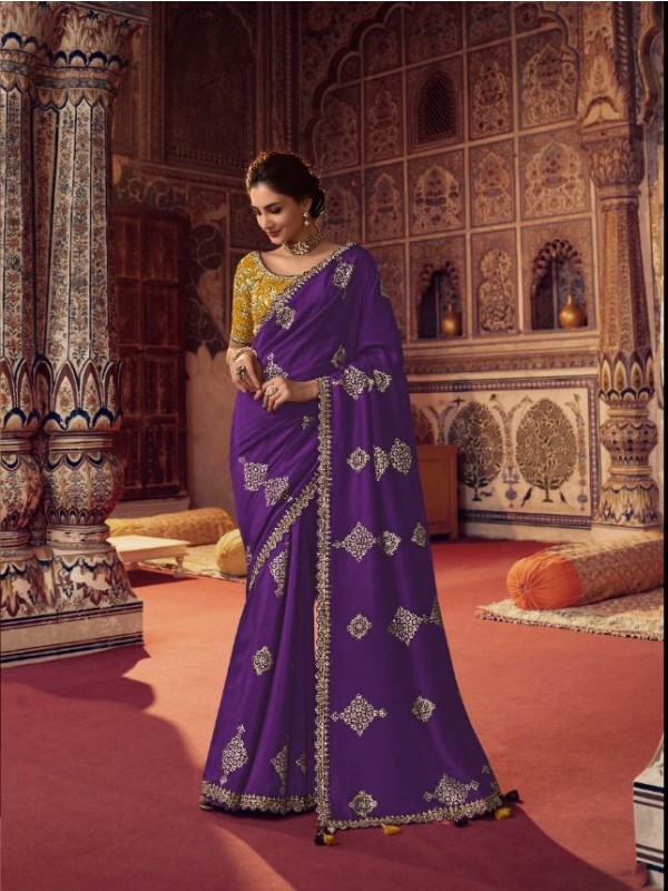 Dola Silk  Saree Purple Color With Embroidery Work