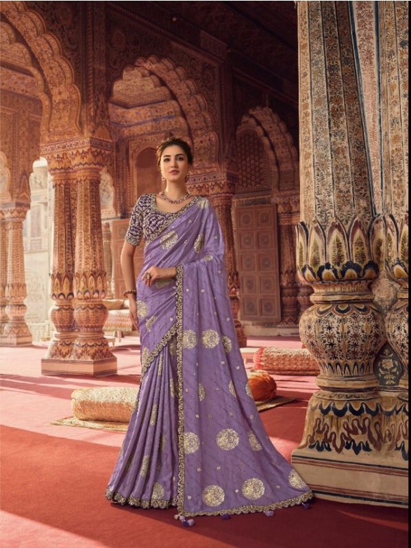 Dola Silk  Saree Lavender Color With Embroidery Work