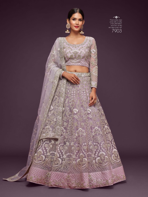 Soft Premium Net Wedding Wear Lehenga In Lavender  Color  With Embroidery Work
