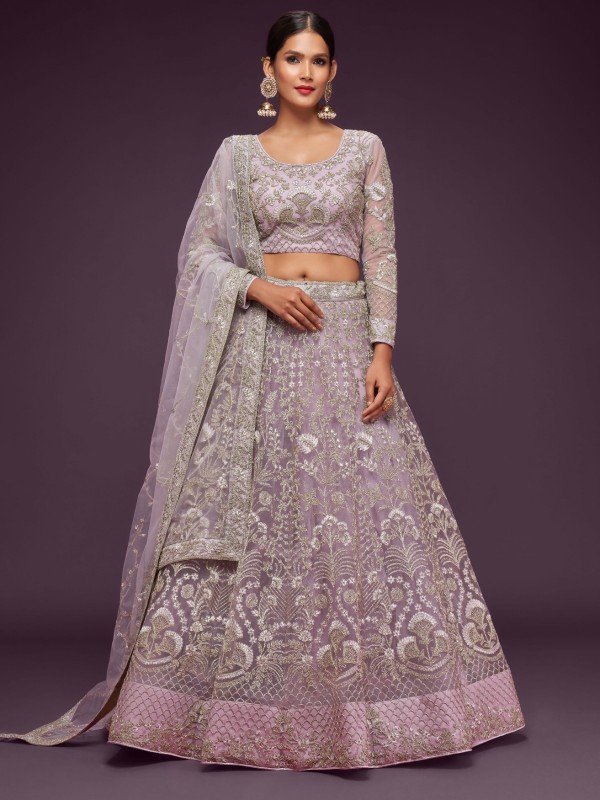 Soft Premium Net Wedding Wear Lehenga In Purple Color  With Embroidery Work