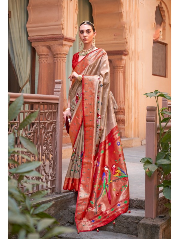 Silk Party Wear Saree In Beige Color 