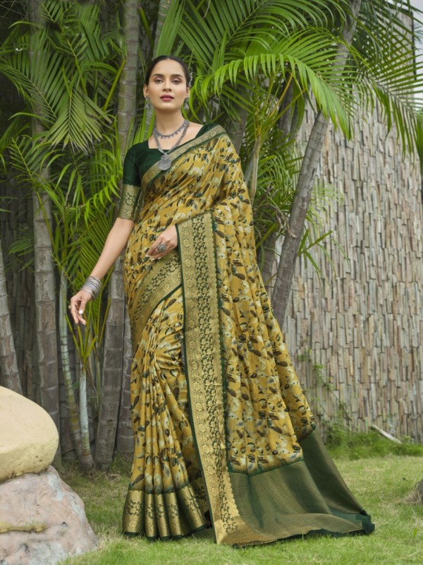 Dola Silk Saree In Yellow Color With Digital Print Work