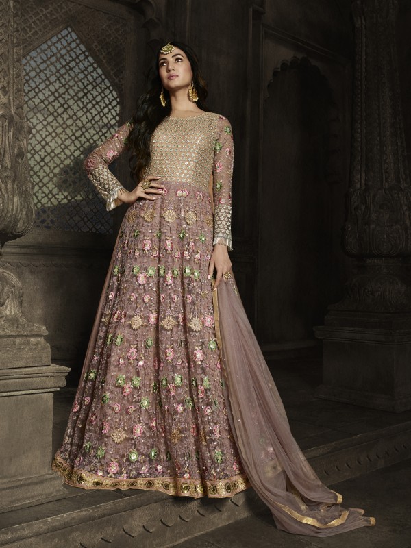 Soft Premium Net Wedding wear Readymade Gown in Light Pink with Embroidery & Stone work