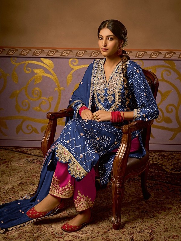 Pure Russion  Party Wear Suit Blue Color with  Embroidery Work