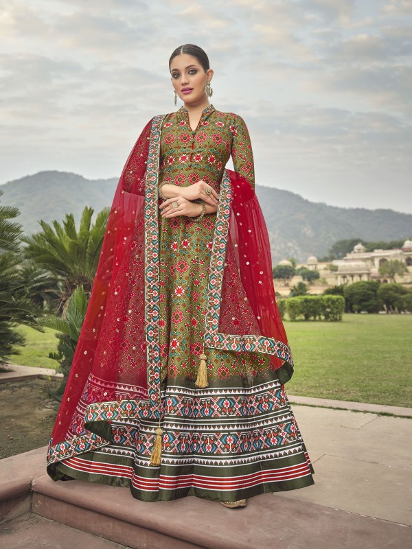 Dola Silk Party Wear Gown Multi Color with  Embroidery Work