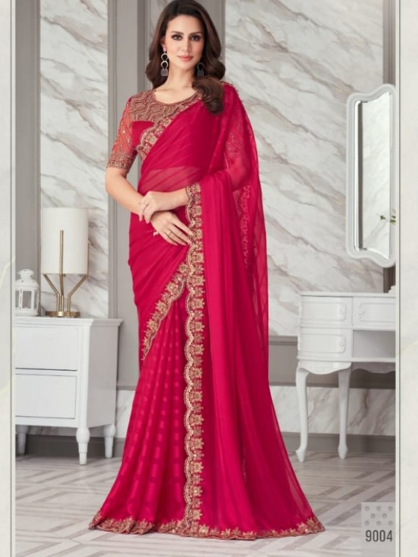 Sateen Silk Party Wear  Saree In Pink Color With Embroidery Work