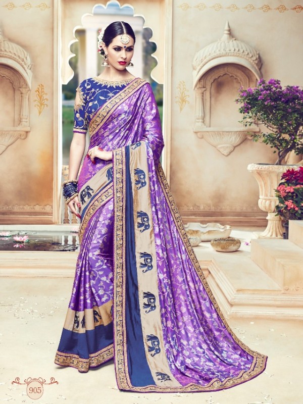 Purple Color  BanarasI Silk Saree With Embroidery Work 