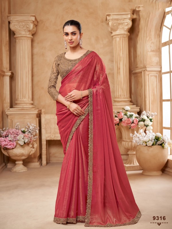 Simmer Silk Saree In Color Pink Color With Embroidery Work