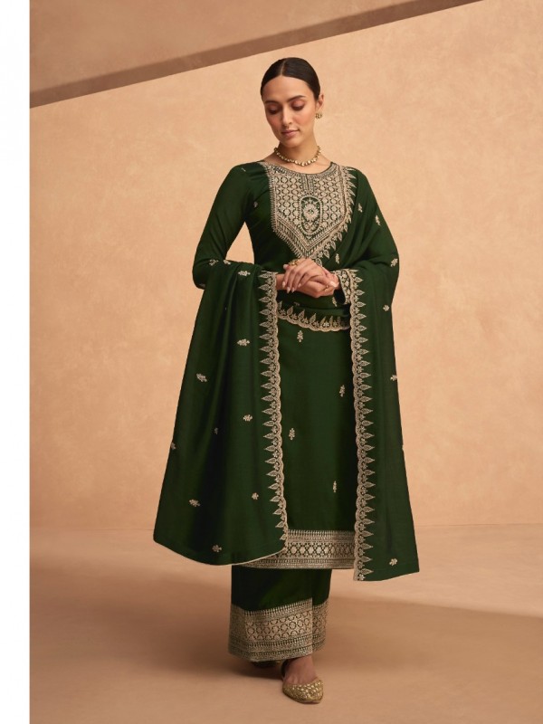 Soft Silk Party Wear Plazzo Green Color with  Embroidery Work