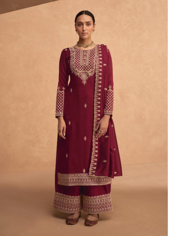 Soft Silk Party Wear Plazzo Maroon Color with  Embroidery Work