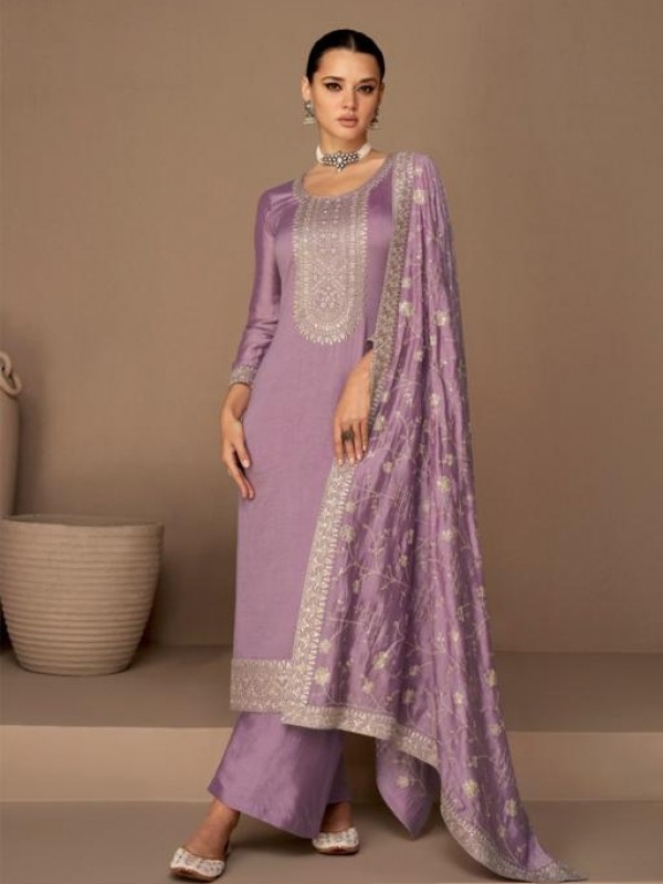 Dola Silk  Party Wear Suit In Purple With Embroidery Work 