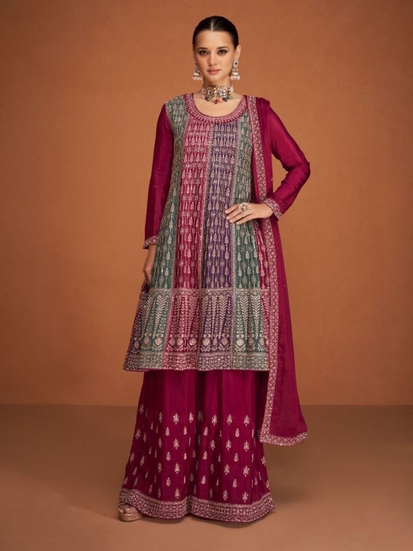 Heavy Silk  Party Wear Sarara in Pink Color with  Embroidery Work