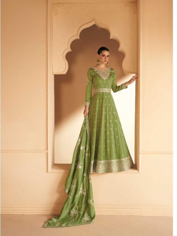 Premium Silk Party Wear Gown Green Color with  Embroidery Work