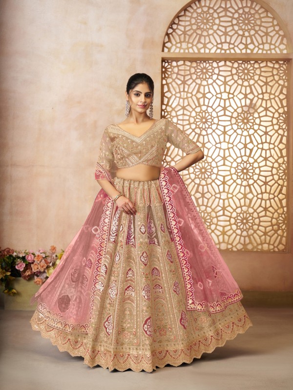 Pure Banarasi Silk Wedding Wear Lehenga In Cream Color With Embroidery Work