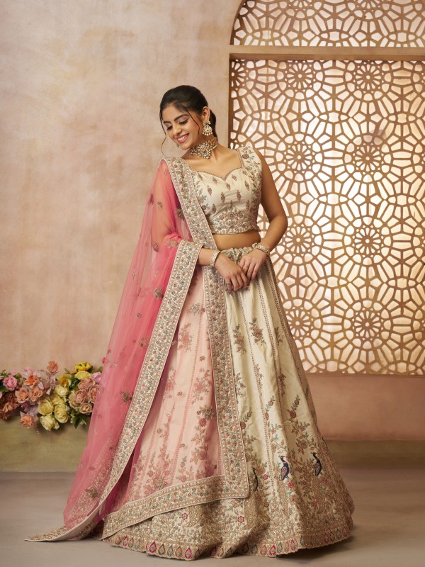 Pure Natural Silk Wedding Wear Lehenga In White Color With Embroidery Work