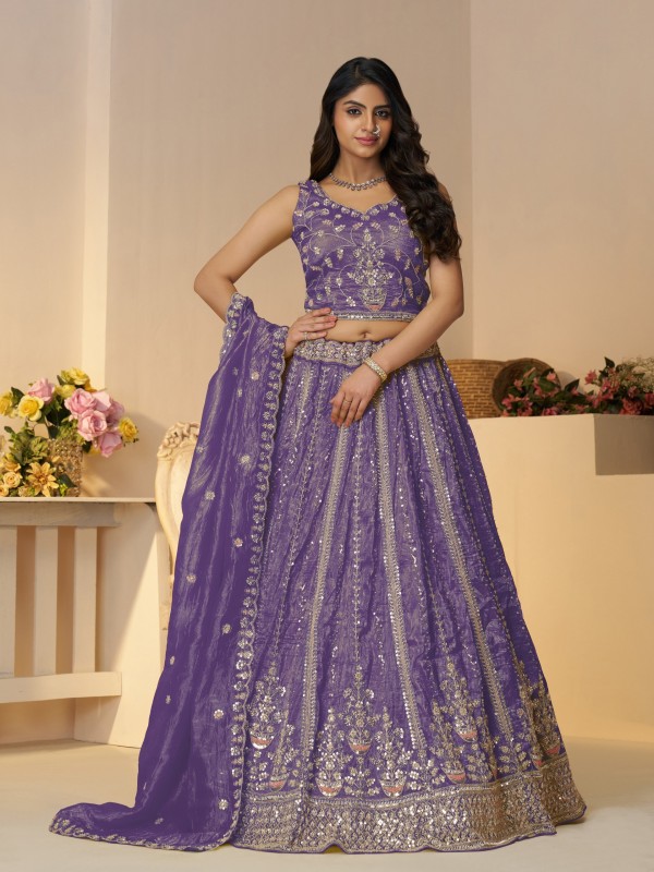 Jimmy Silk Party Wear Lehenga In Purple Color With Embroidery Work