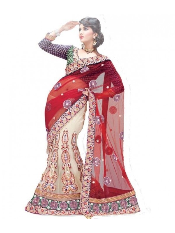 Soft Premium Net Party Wear Lehenga Saree In Cream With Embroidery Stone Work 