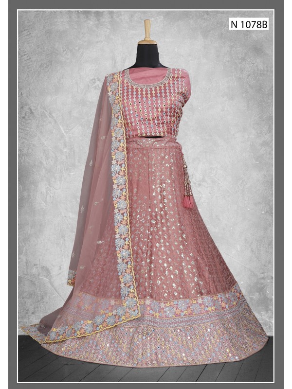 Soft Premium Net  Wedding  Wear Lehenga In Pink Color  With Embroidery Work