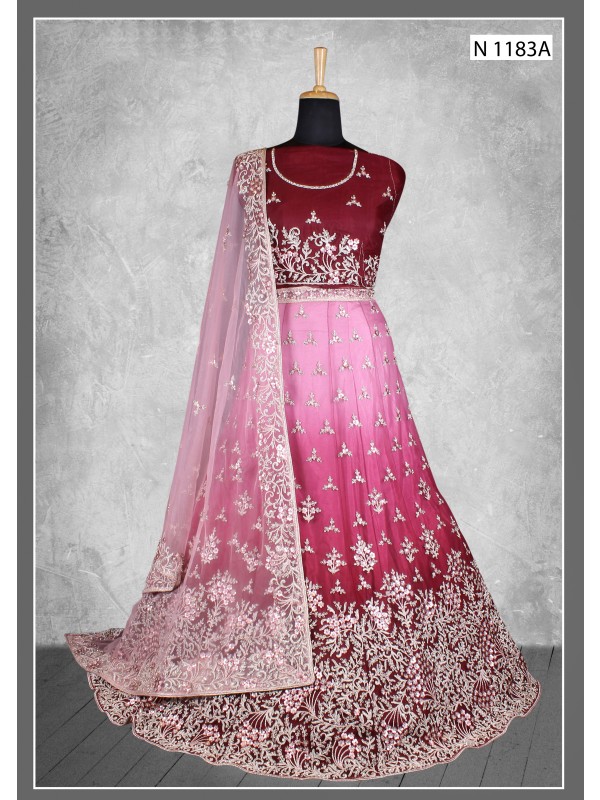 Georgette Silk  Wedding  Wear Lehenga In Pink Color  With Embroidery Work