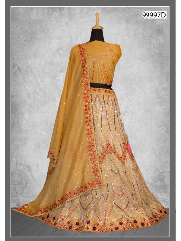 Georgette Silk  Wedding  Wear Lehenga In Mustard Color  With Embroidery Work