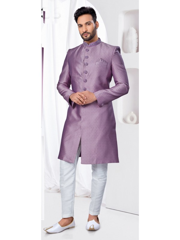 Jacquard IndoWestern Ready Made Dress in Lavender Color  