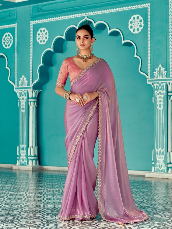 Pure Tissue Silk Party wear Saree In Light Purple Color with Embroidery Work