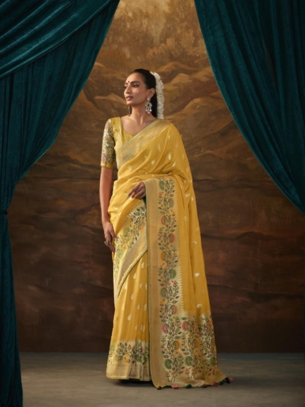 Soft Silk Party Wear Saree In Yellow Color 