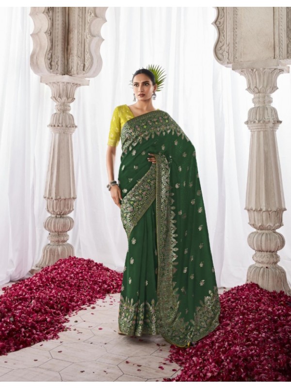 Pure Silk Saree In Green Color With Minakari Pallu Work