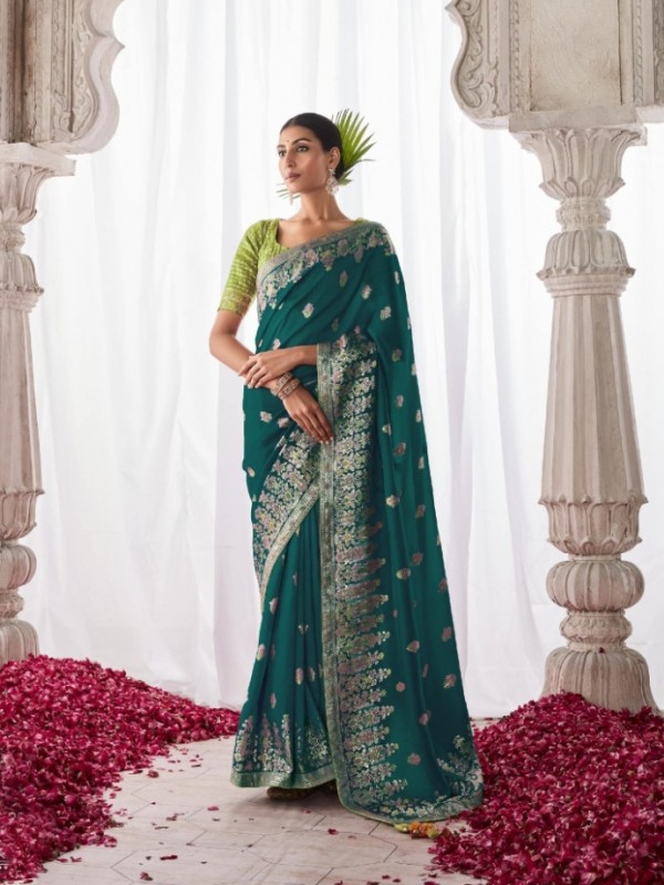 Pure Silk Wedding Wear Saree In Teal Green Color With Minakari Pallu Work