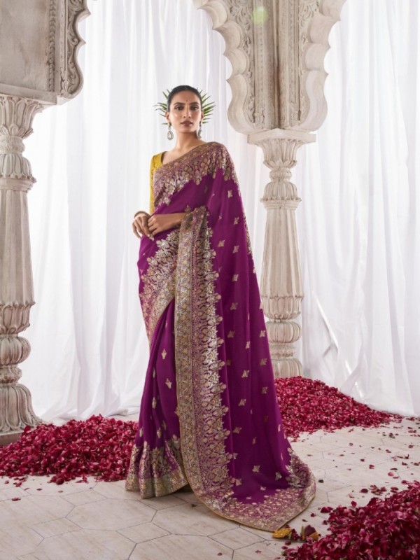 Pure Silk Wedding Wear Saree In Purple Color With Minakari Pallu Work