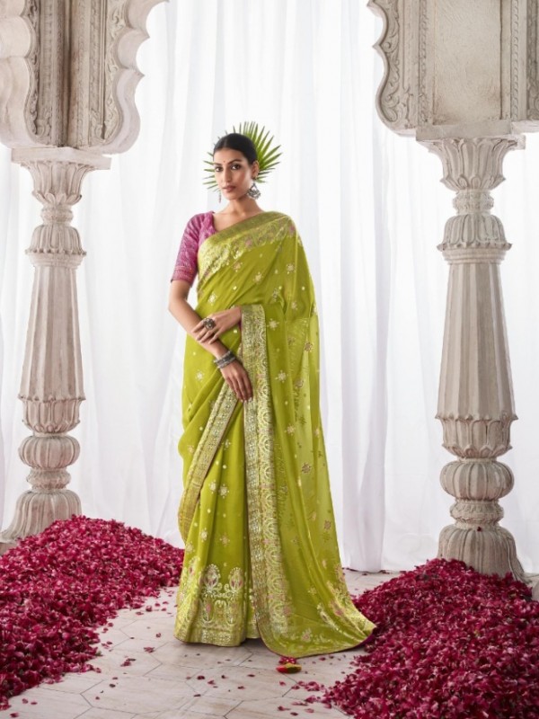 Pure Silk Wedding Wear Saree In Light Green Color With Minakari Pallu Work