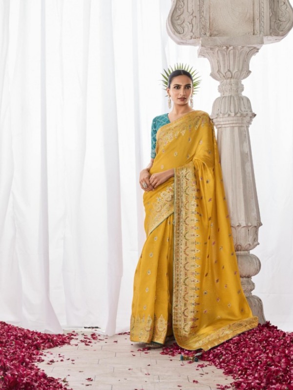 Pure Silk Wedding Wear Saree In Yellow Color With Minakari Pallu Work
