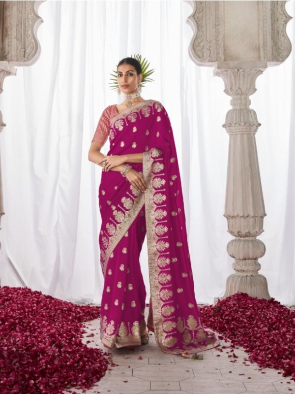 Pure Silk Wedding Wear Saree In Pink Color With Minakari Pallu Work