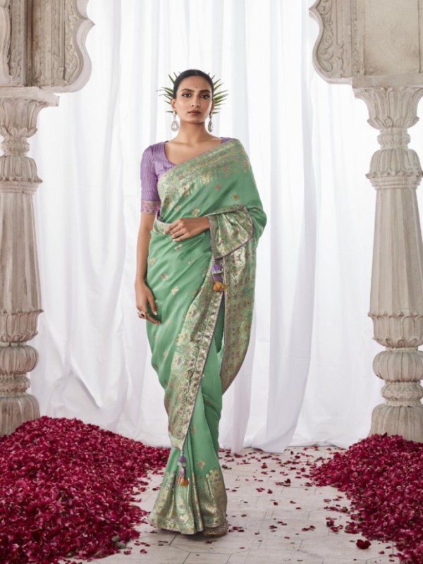 Pure Silk Wedding Wear Saree In Light Green Color With Minakari Pallu Work