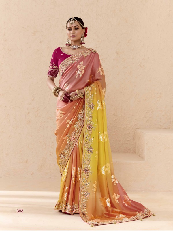 Pure Dola Silk Party wear Saree In Multi Color with Embroidery Work