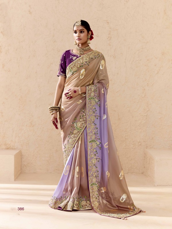 Pure Dola Silk Party wear Saree In Beige Color with Embroidery Work