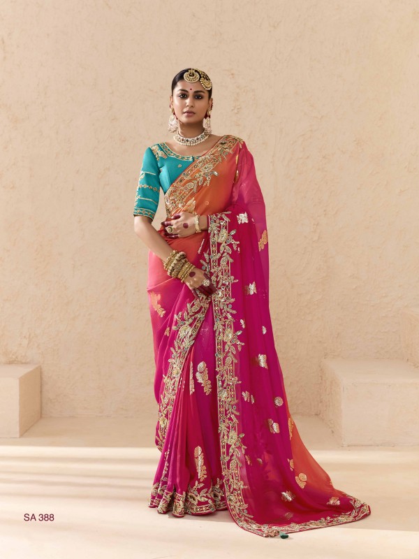 Pure Dola Silk Party wear Saree In Pink Color with Embroidery Work