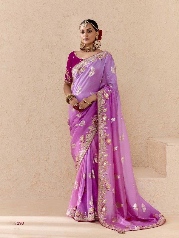 Pure Dola Silk Party wear Saree In Pink Color with Embroidery Work