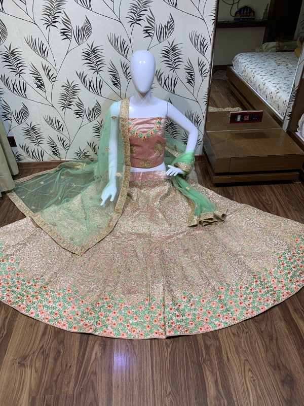 Butter Silk Party Wear Lehenga In Pink With Embroidery & Stone Work 