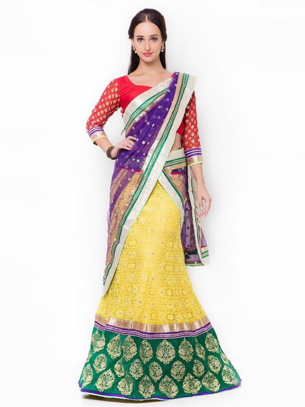 Soft Premium Net Party Wear Lehenga In Yellow WIth Embroidery & Crystal Work 