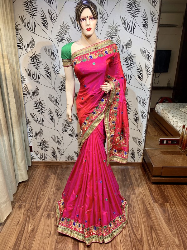 Cambridge Silk Party Wear Saree In Pink Embroidery Work & crystal Stone Work