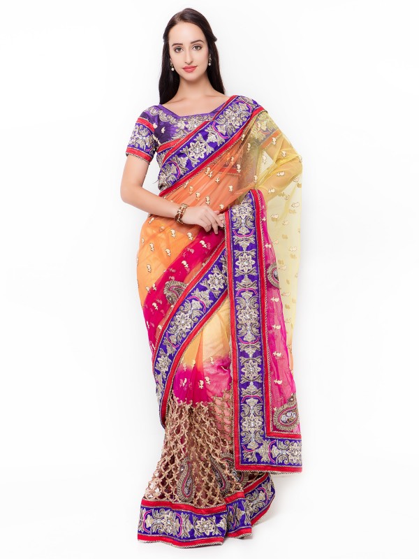 Soft Premium Net Party Wear Saree In MultiColor WIth Embroidery & Crystal Stone Work  